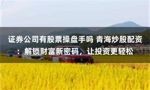 证券公司有股票操盘手吗 青海炒股配资：解锁财富新密码，让投资更轻松